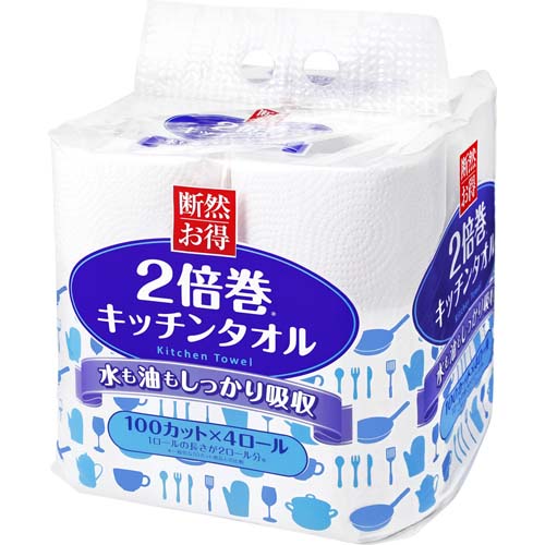 断然お得 ２倍巻キッチンタオル ４ロール